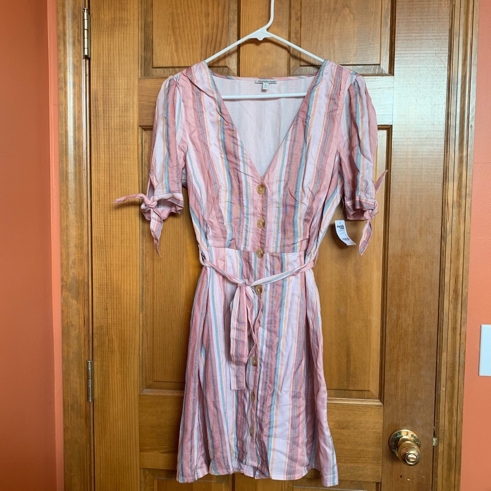 NWT cute pink button down striped dress, Size S